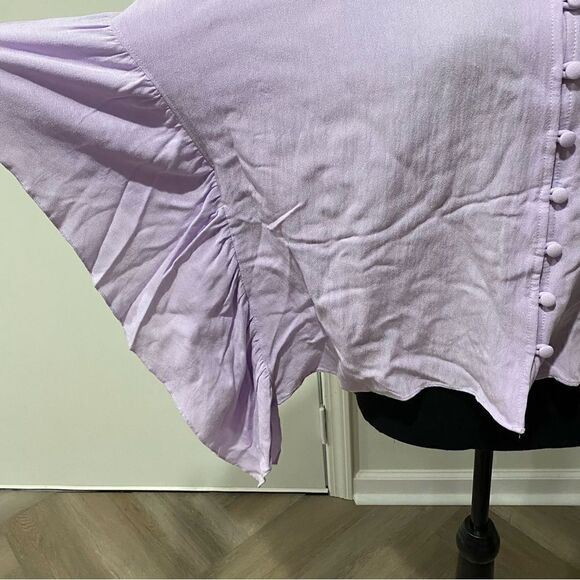 Crosby Mollie Burch Purple Ruffle Sleeve Oversized Crop Size S - Picture 8 of 8